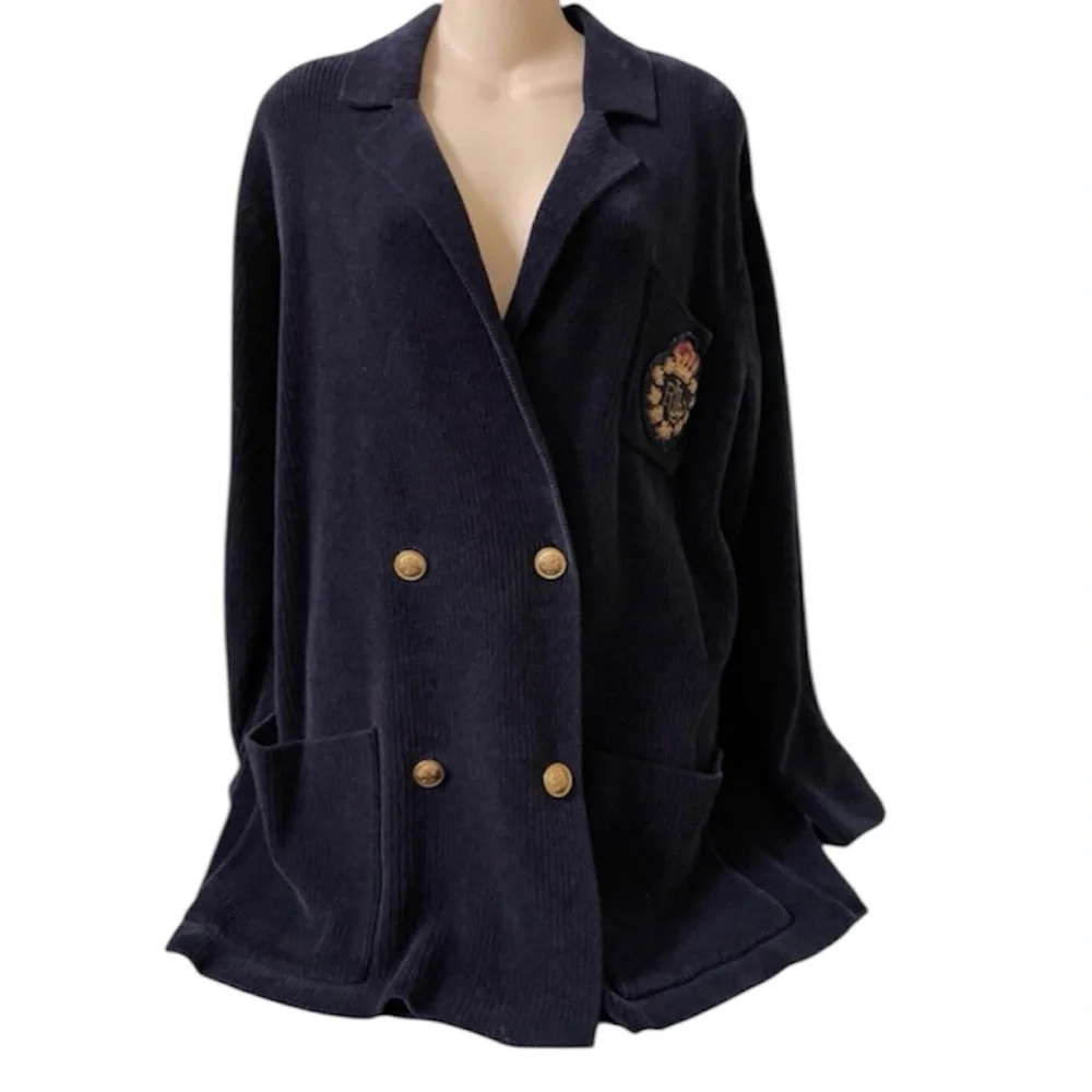 NWT Vintage Ralph Lauren Dark Blue Corduroy Blazer with Gold Buttons. Size M - Picture 2 of 5